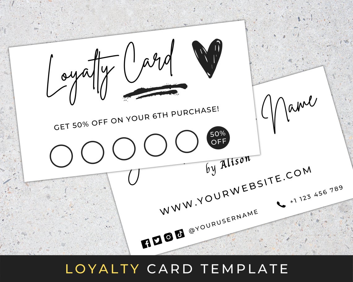 Minimalist Loyalty Card Template, Editable Reward Punch Card